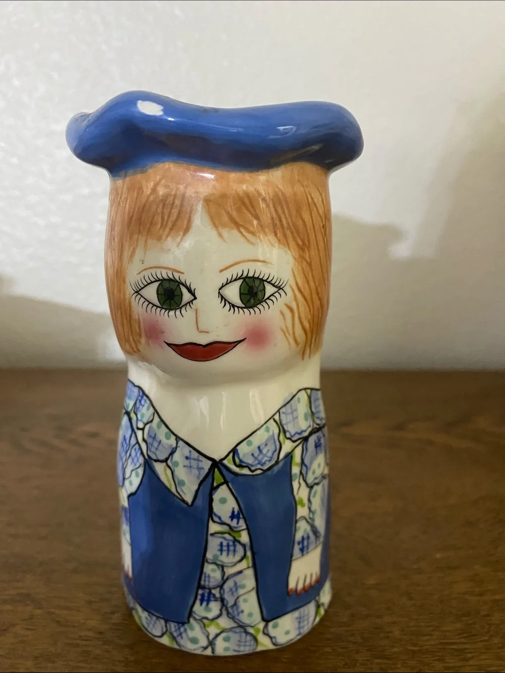 GANZ Blue & White Hand-Painted Whimsical “Meg” Figurine Vase